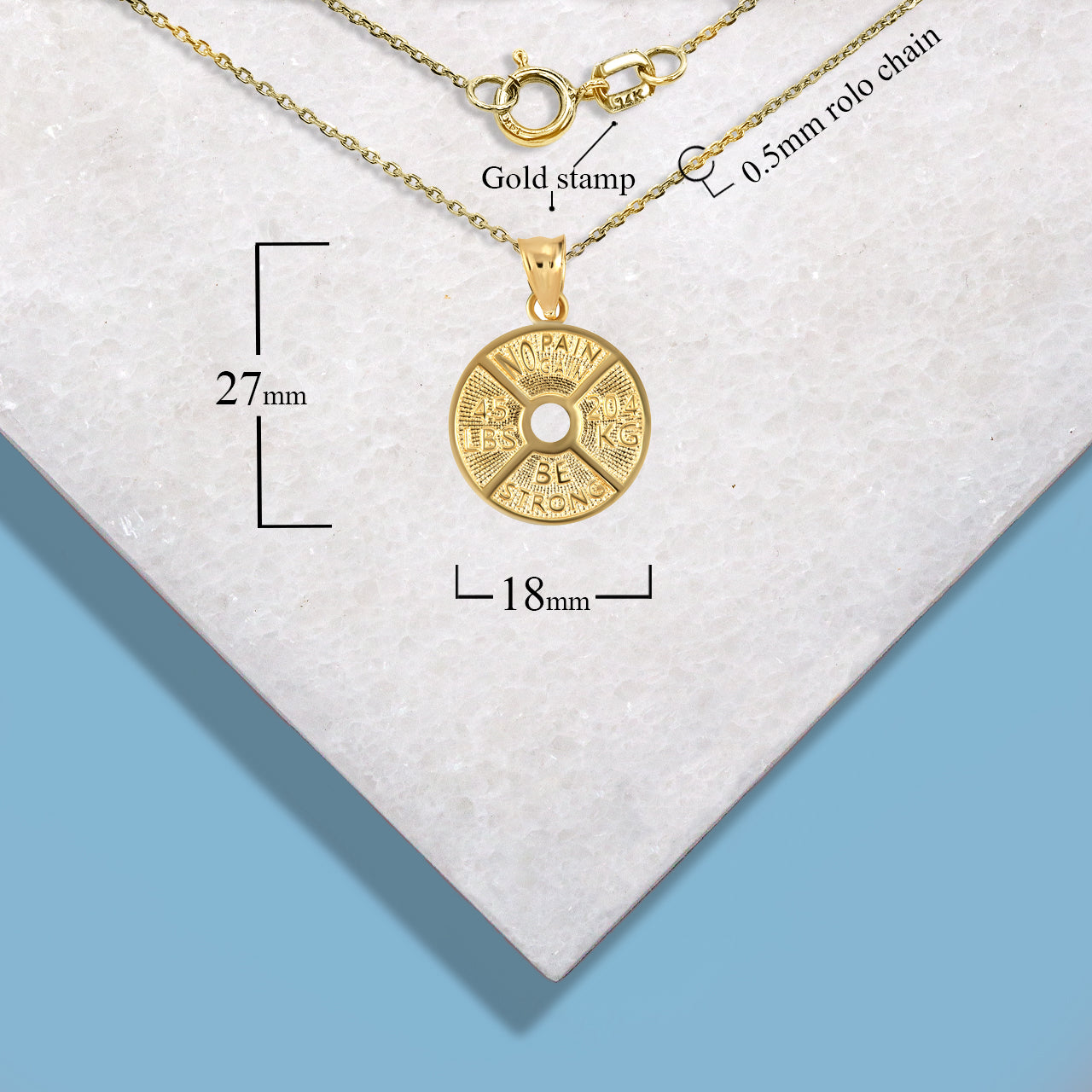 Gold Dumbbell Weight Plate Fitness Gym Pendant Necklace, view 5