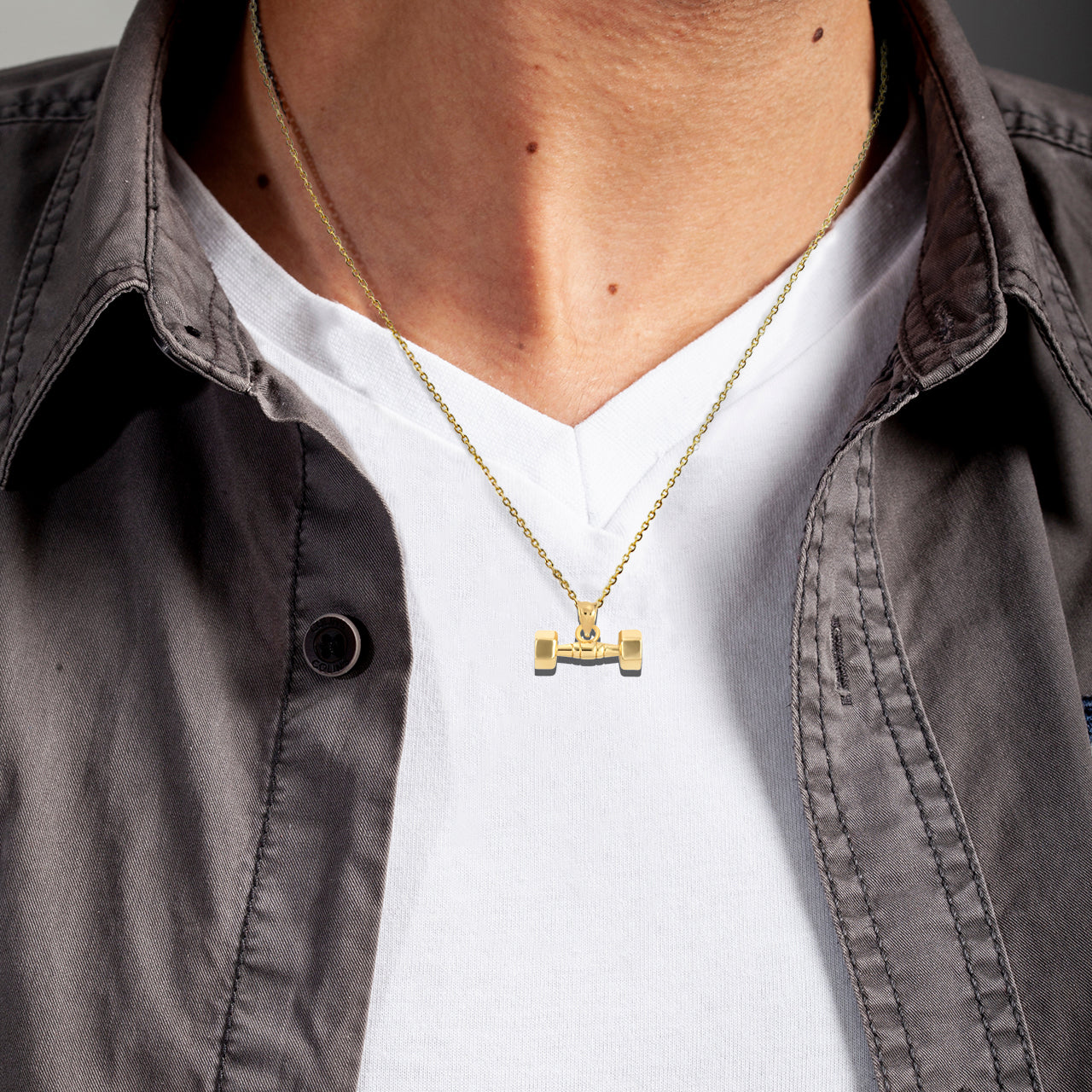 Gold Dumbbell Weightlifting Fitness Gym Pendant Necklace, view 2