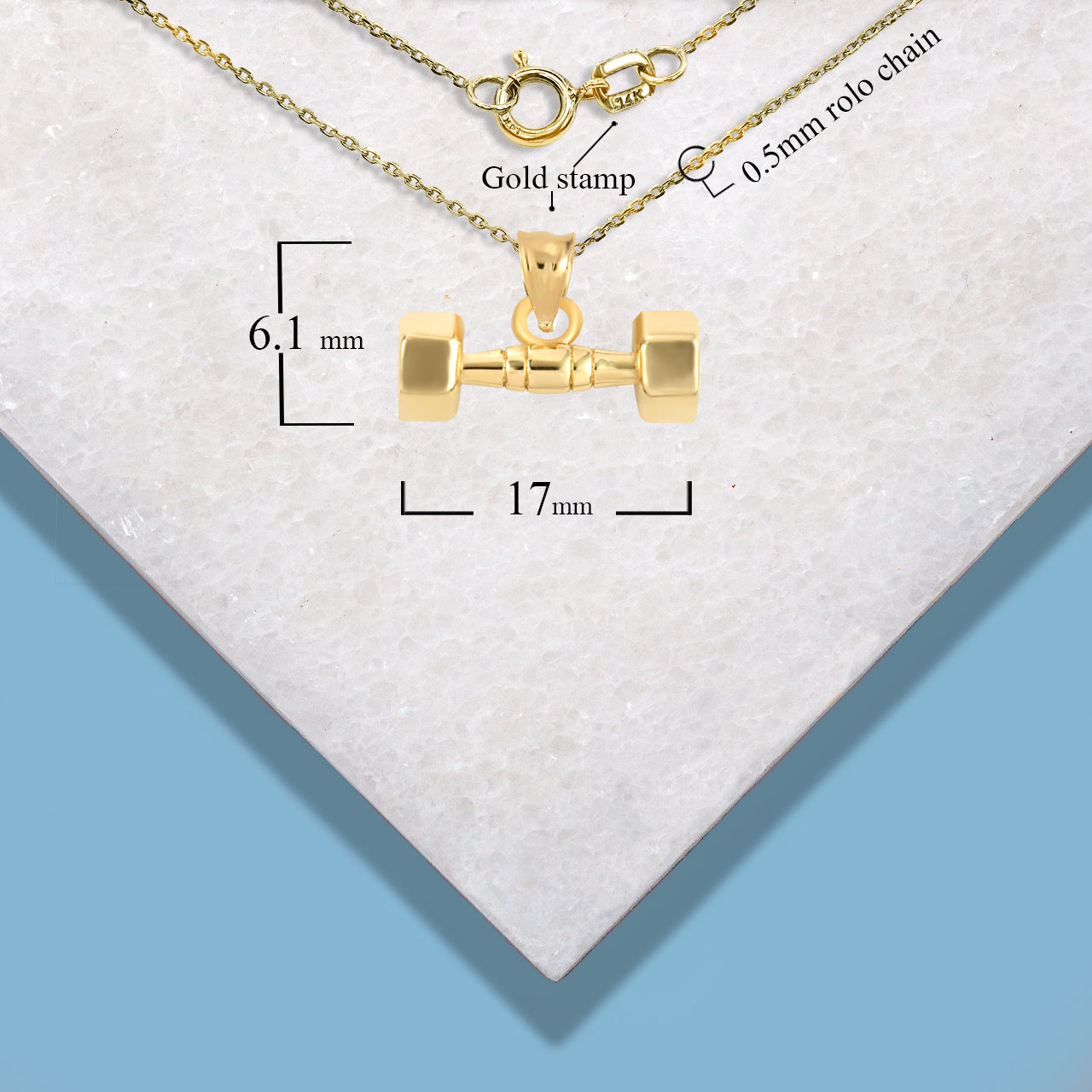 Gold Dumbbell Weightlifting Fitness Gym Pendant Necklace, view 4