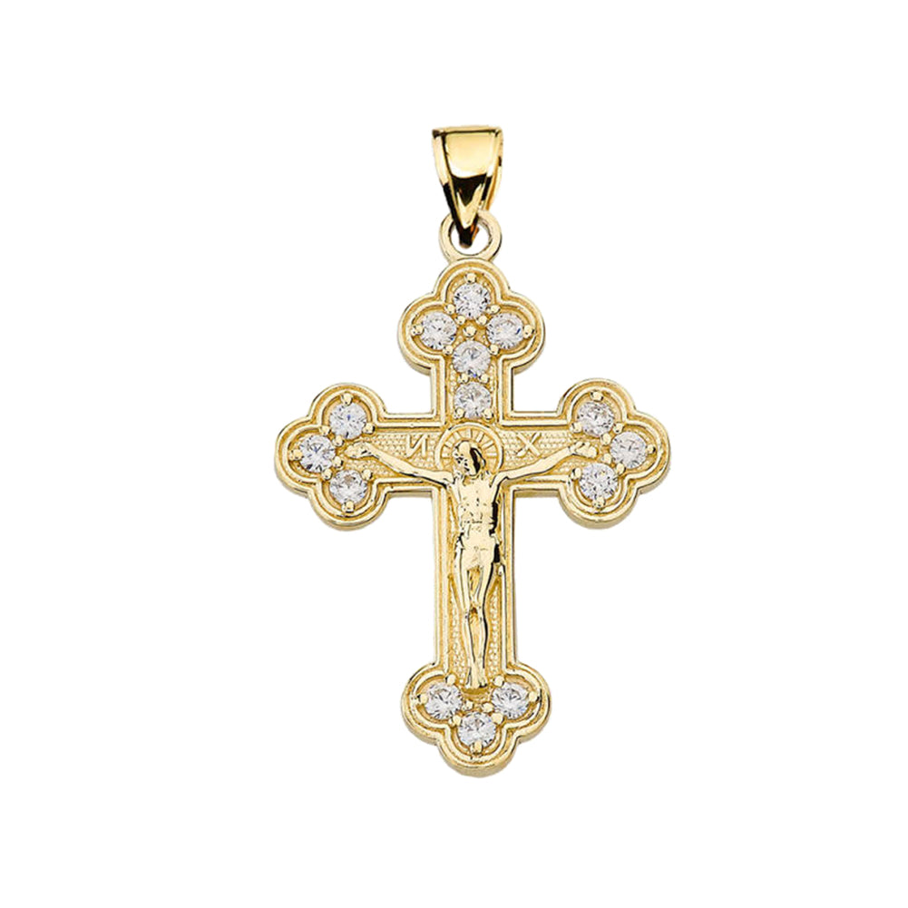 Gold Eastern Orthodox Diamond Crucifix Pendant Necklace, view 2