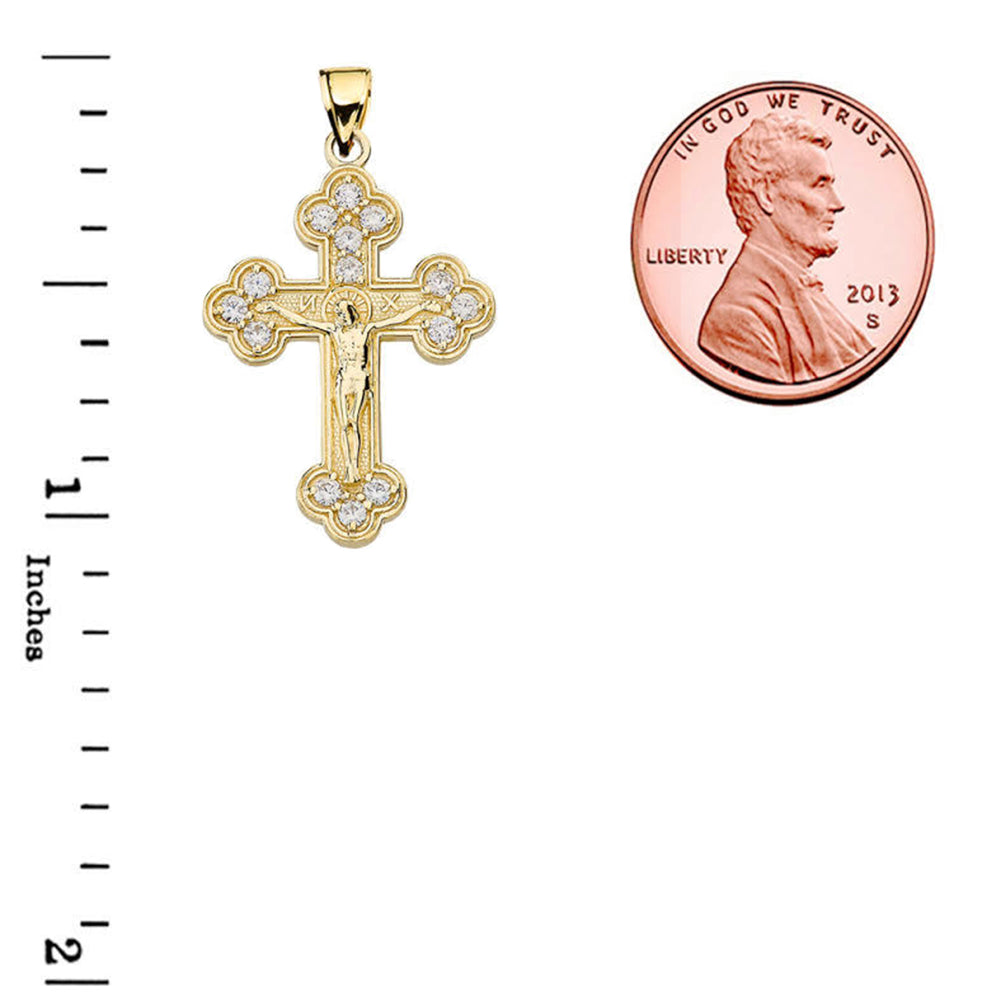 Gold Eastern Orthodox Diamond Crucifix Pendant Necklace, view 3