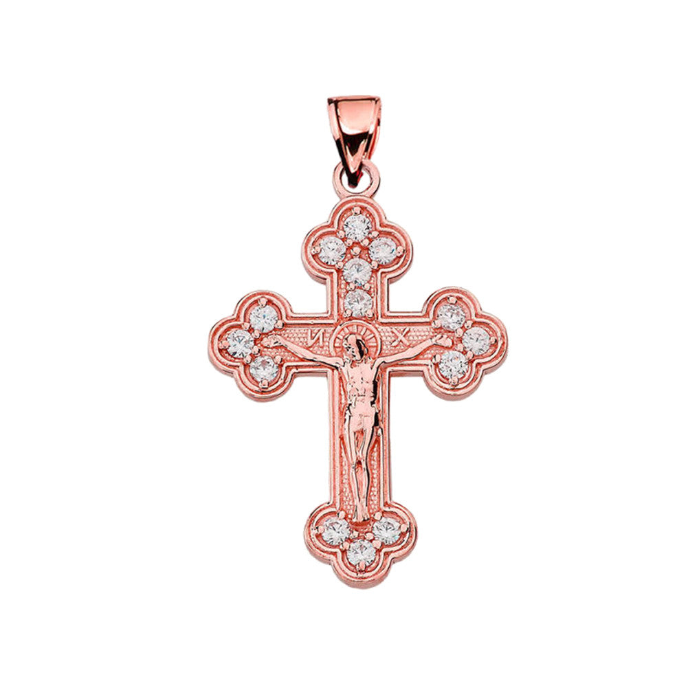 Gold Eastern Orthodox Diamond Crucifix Pendant Necklace, view 5