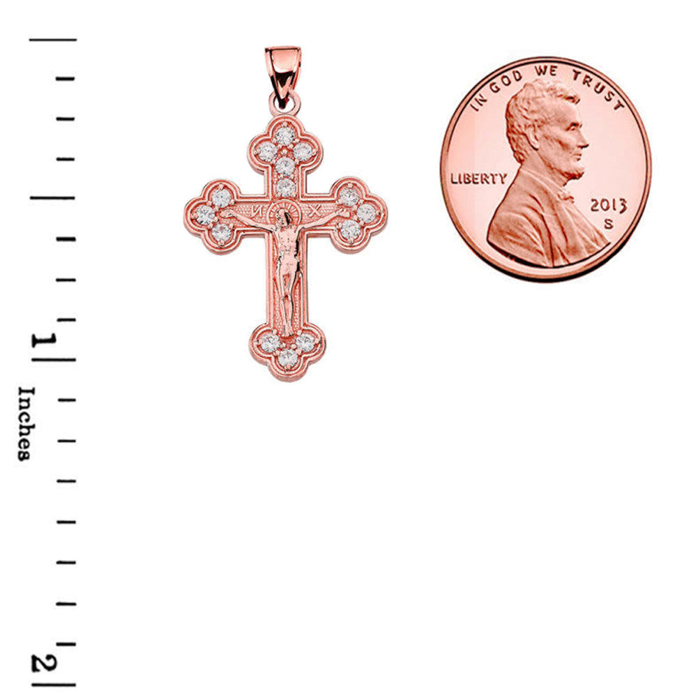 Gold Eastern Orthodox Diamond Crucifix Pendant Necklace, view 6
