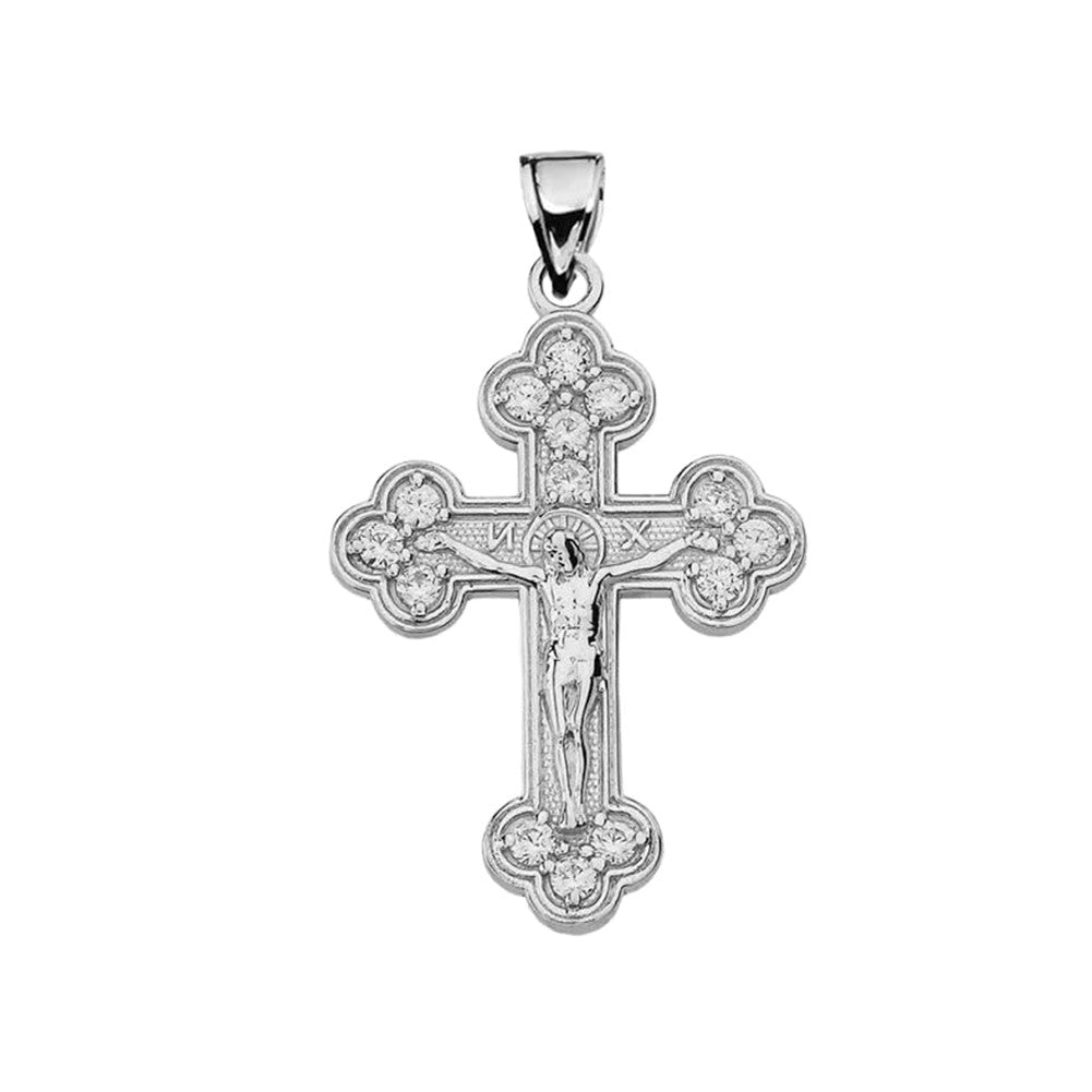 Gold Eastern Orthodox Diamond Crucifix Pendant Necklace, view 8