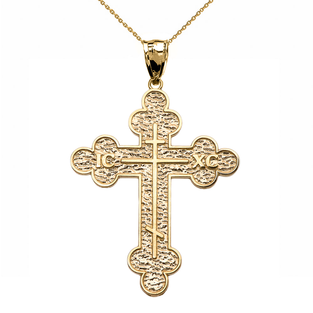 Gold Eastern Orthodox ICXC Cross Pendant Necklace
