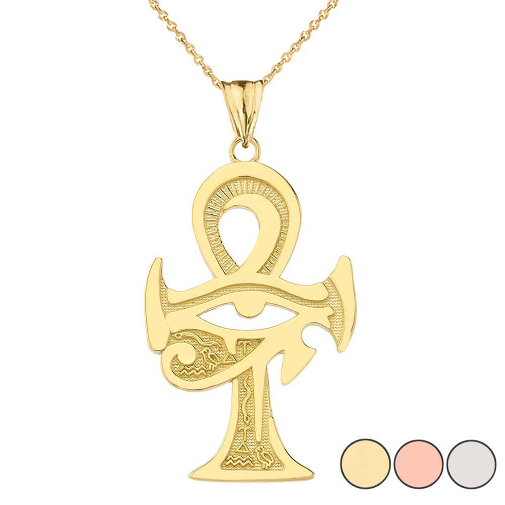 Gold Egyptian Ankh Cross Eye of Horus Pendant Necklace
