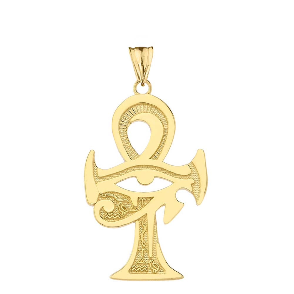 Gold Egyptian Ankh Cross Eye of Horus Pendant Necklace, view 2