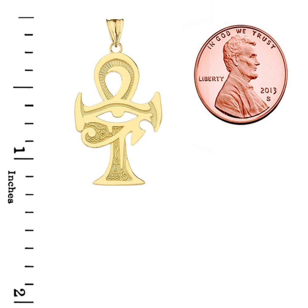 Gold Egyptian Ankh Cross Eye of Horus Pendant Necklace, view 3