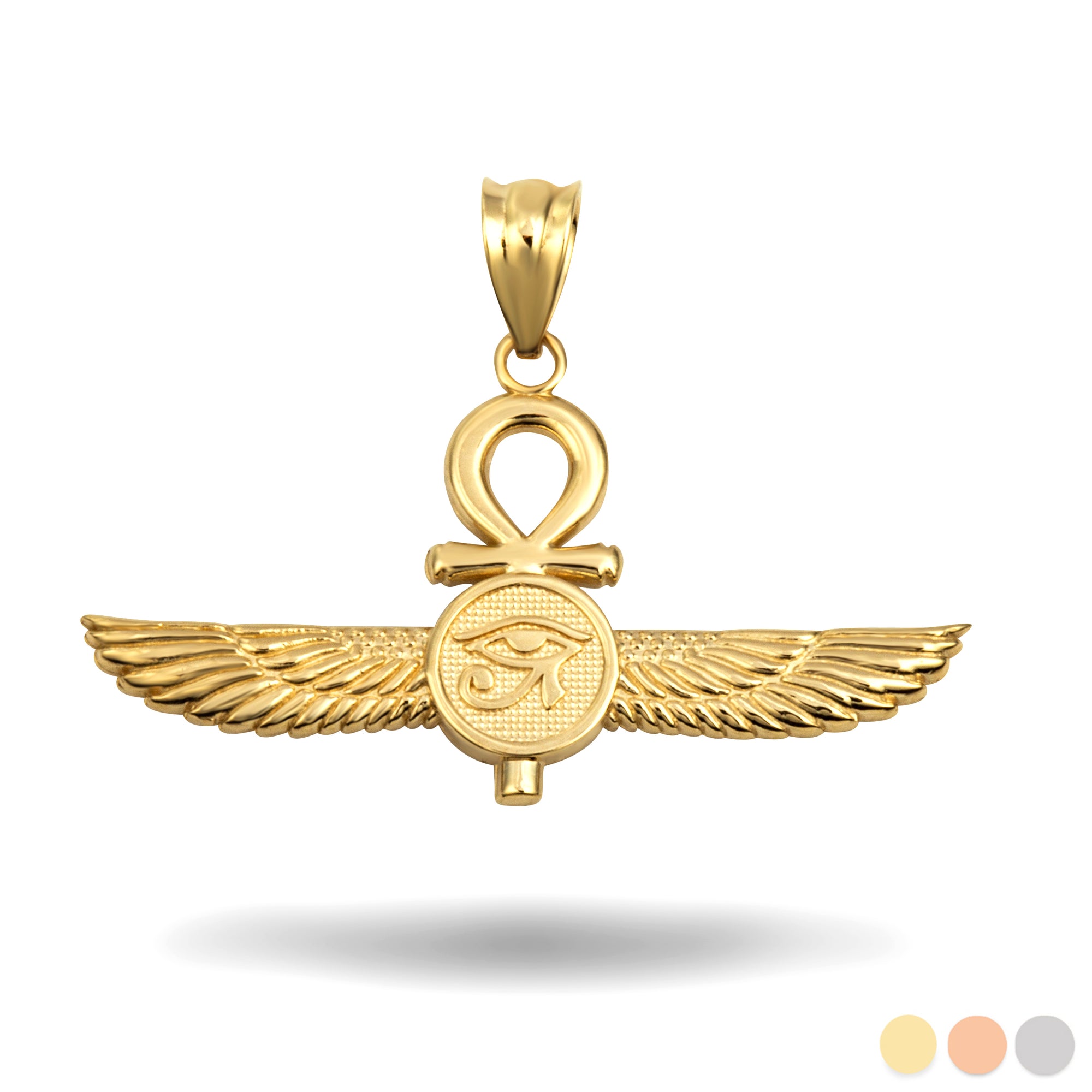 Gold Egyptian Ankh Cross Eye Of Horus Wedjat Winged Goddess Isis Protection Pendant Necklace