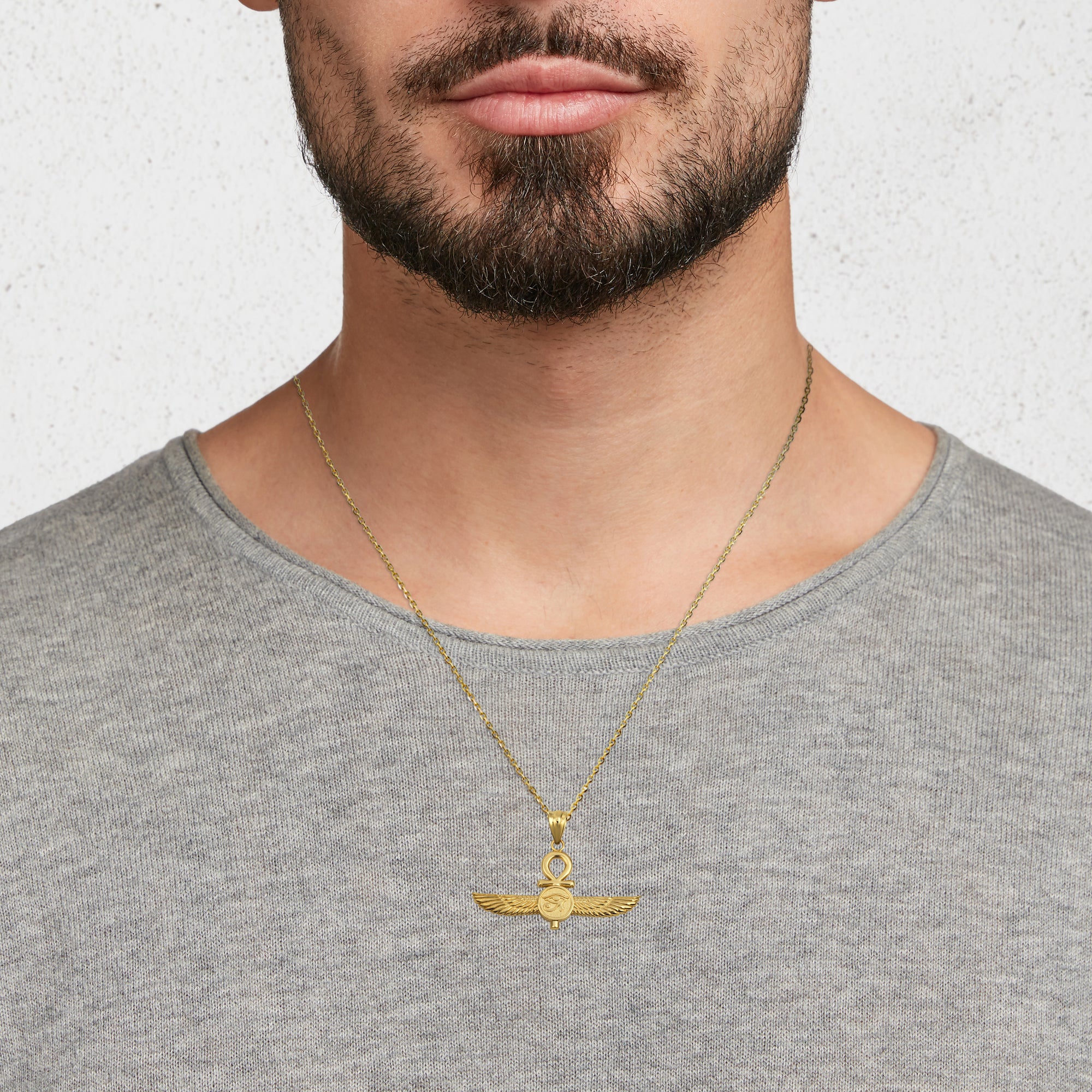 Gold Egyptian Ankh Cross Eye Of Horus Wedjat Winged Goddess Isis Protection Pendant Necklace, view 2