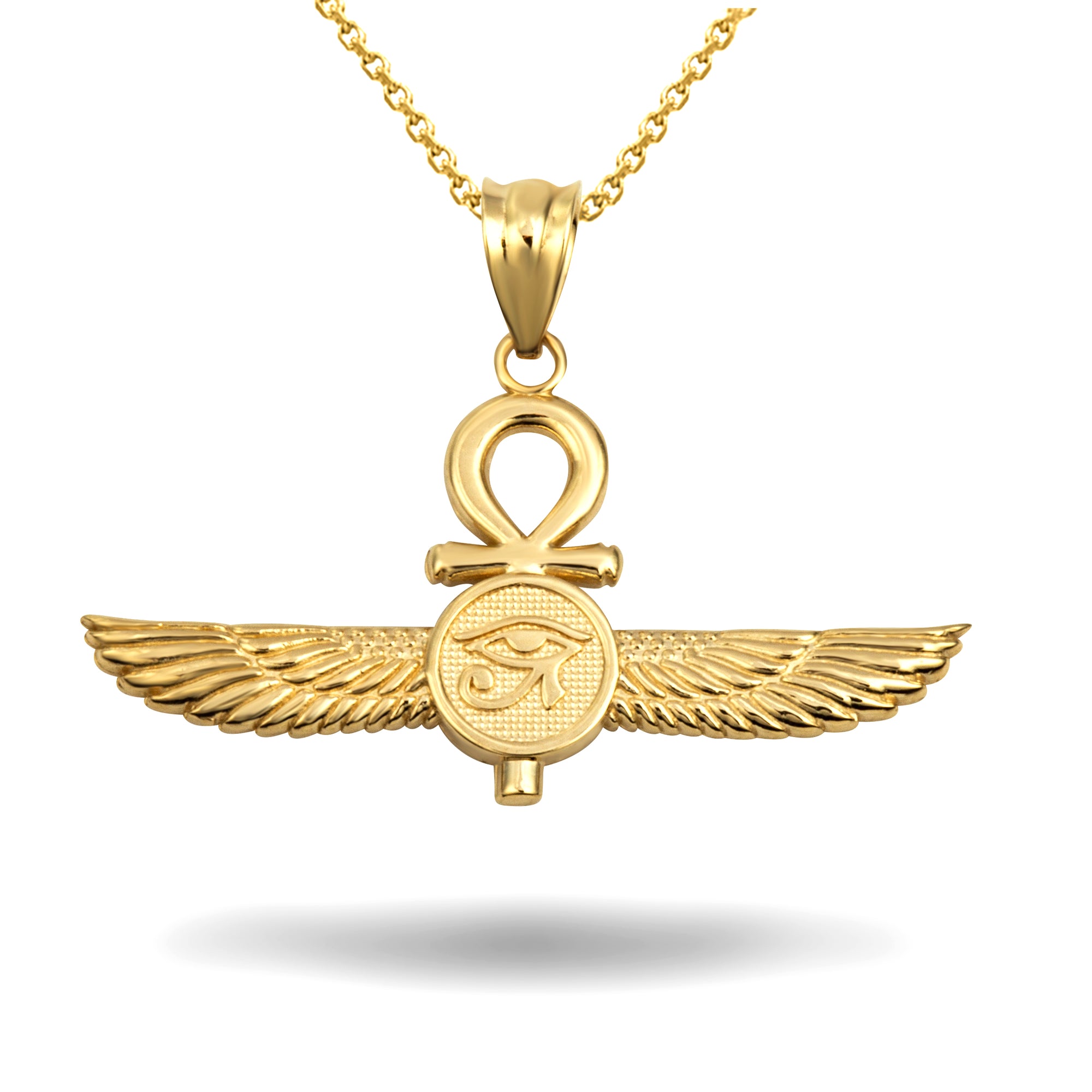 Gold Egyptian Ankh Cross Eye Of Horus Wedjat Winged Goddess Isis Protection Pendant Necklace, view 4