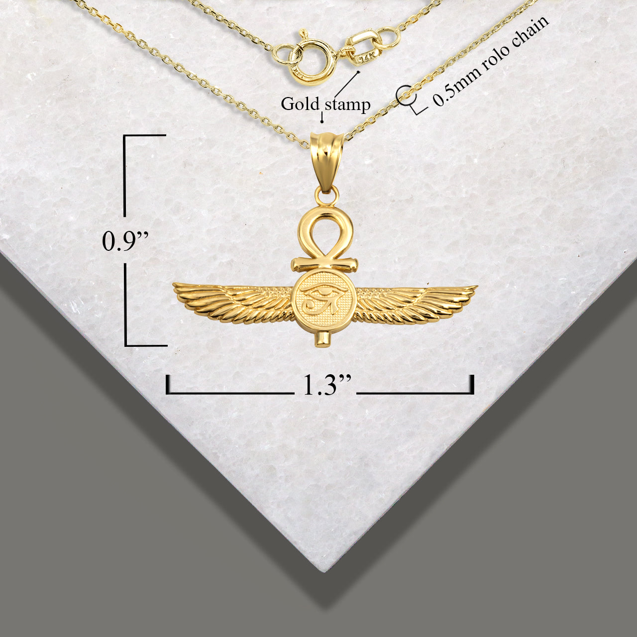 Gold Egyptian Ankh Cross Eye Of Horus Wedjat Winged Goddess Isis Protection Pendant Necklace, view 5