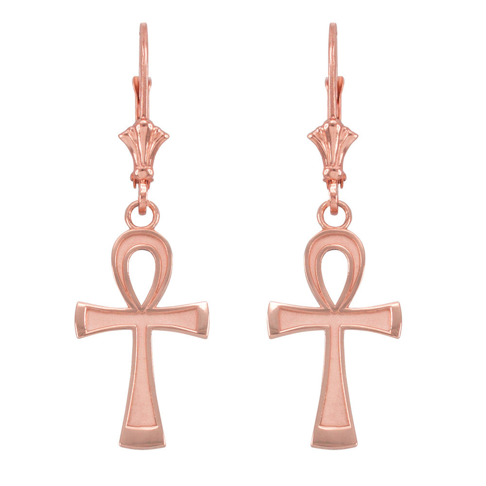 Gold Egyptian Ankh Cross Leverback Earrings, view 4