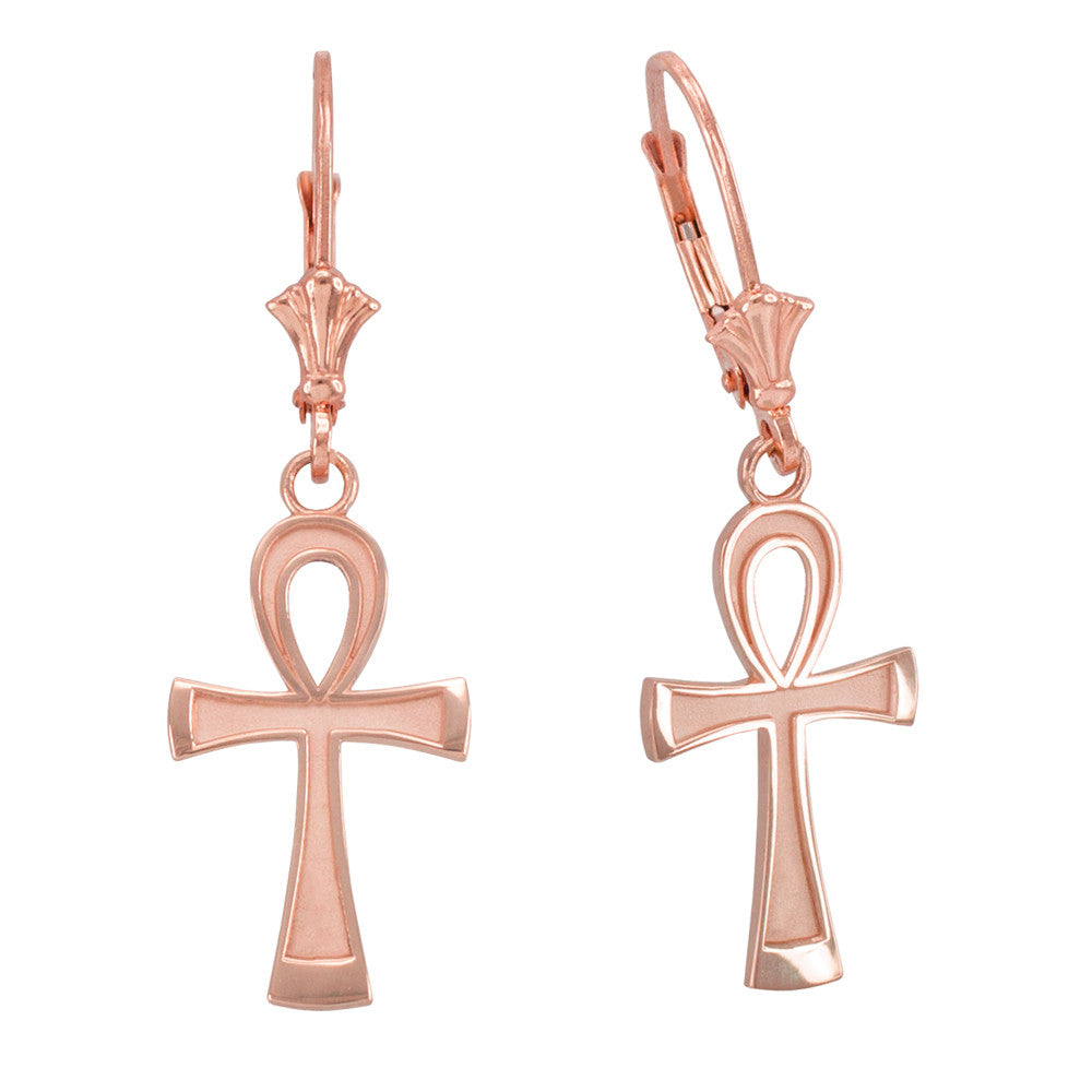 Gold Egyptian Ankh Cross Leverback Earrings, view 5