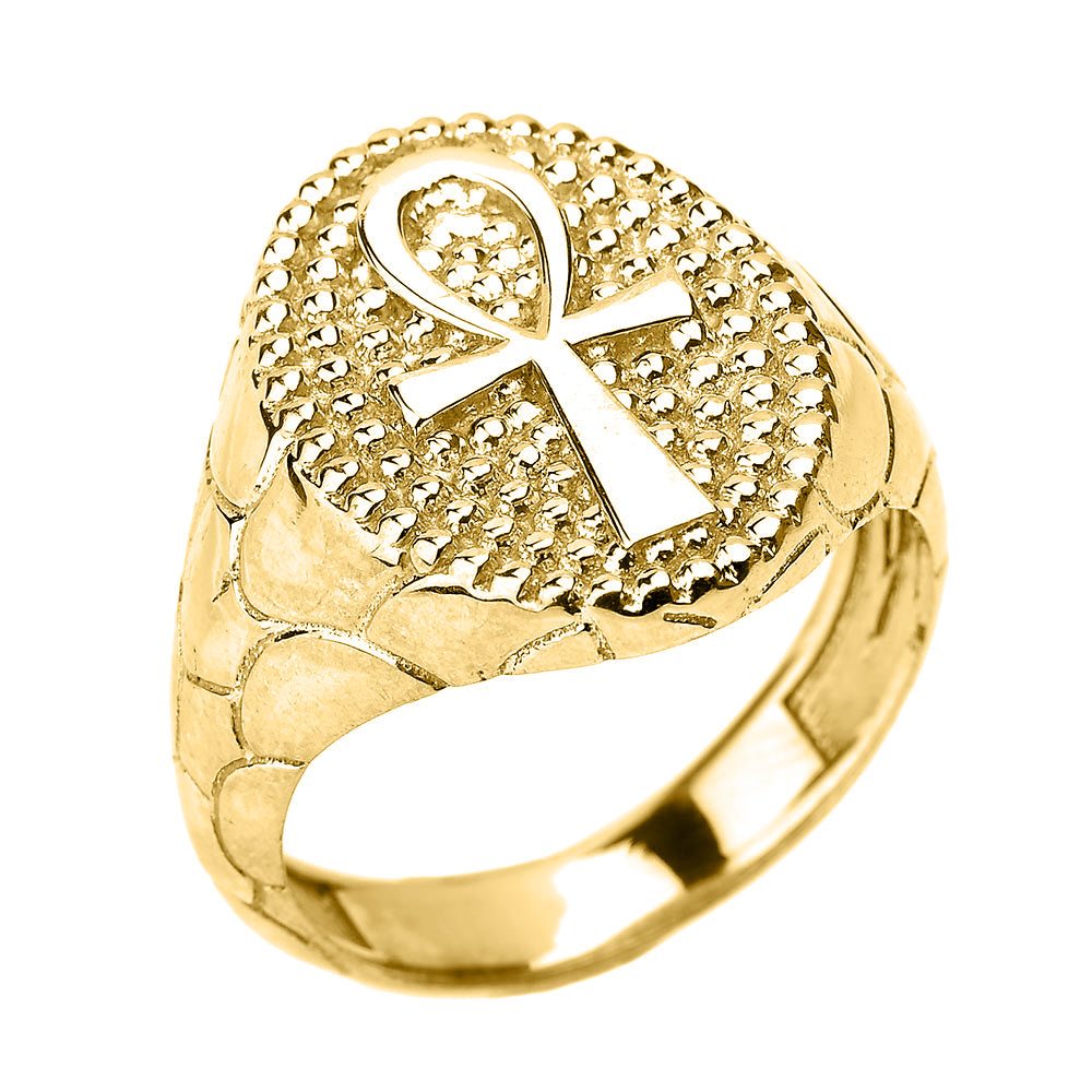 Gold Egyptian Ankh Cross Men's Ring