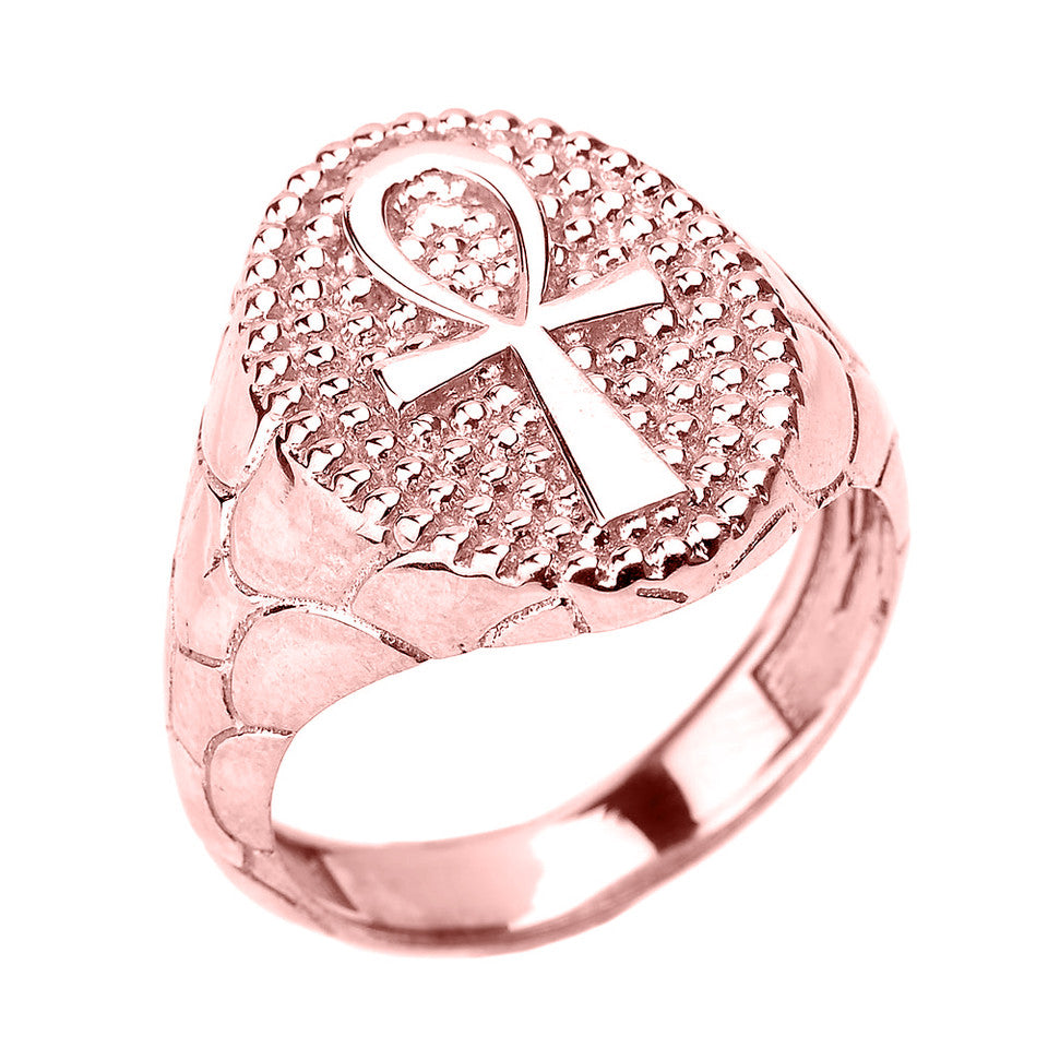 Gold Egyptian Ankh Cross Men's Ring, view 4