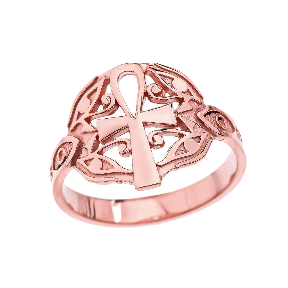 Gold Egyptian Ankh Cross with Eye of Horus Ring, view 2