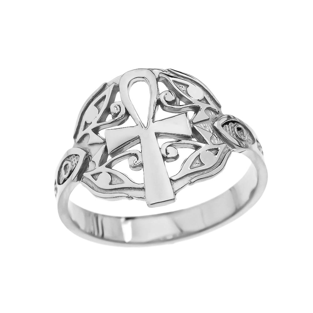 Gold Egyptian Ankh Cross with Eye of Horus Ring, view 3