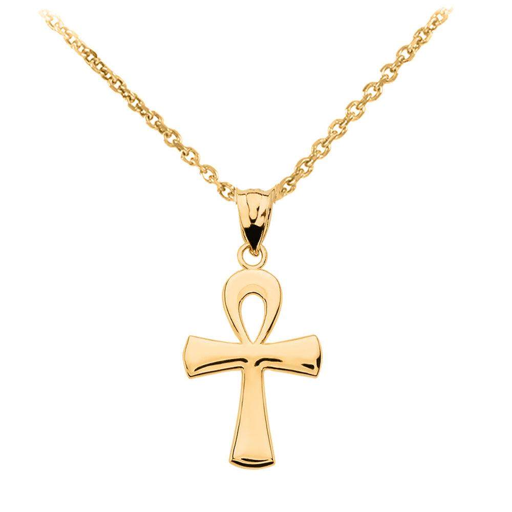 Gold Egyptian Ankh Polished Pendant Necklace