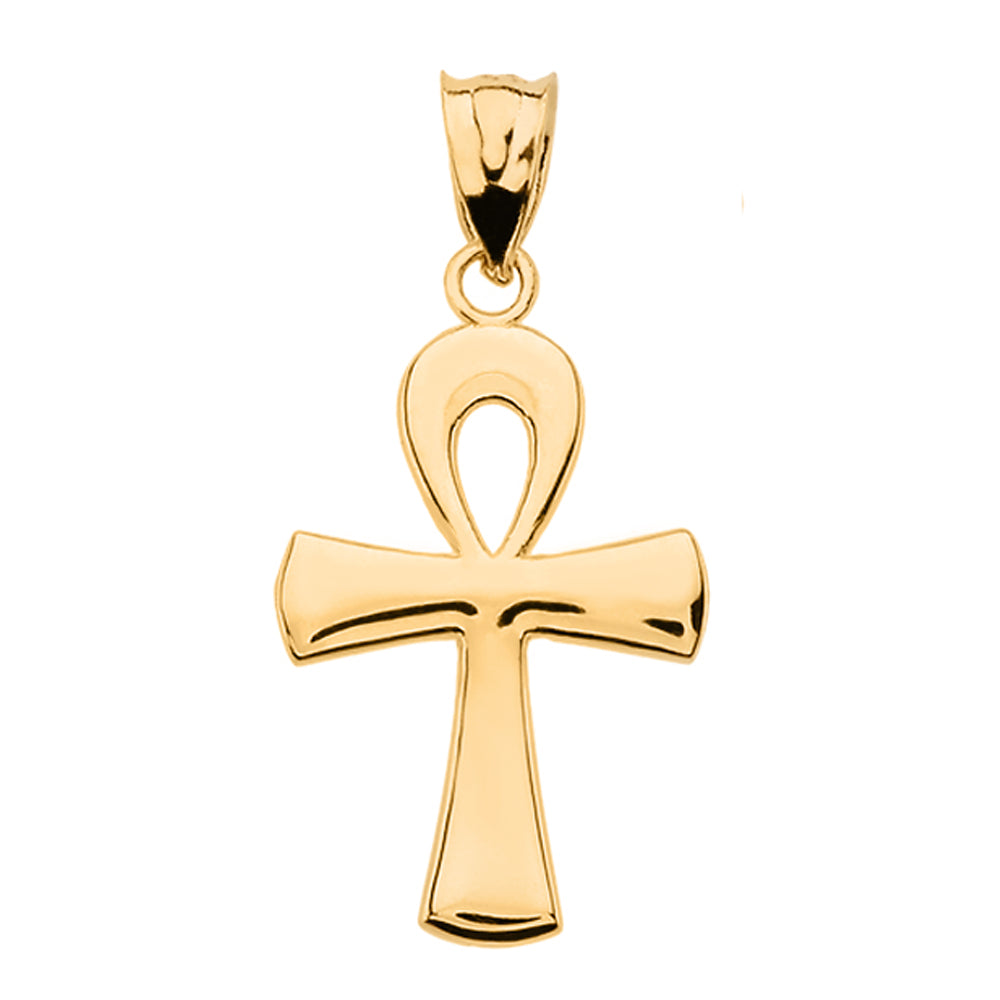 Gold Egyptian Ankh Polished Pendant Necklace, view 2