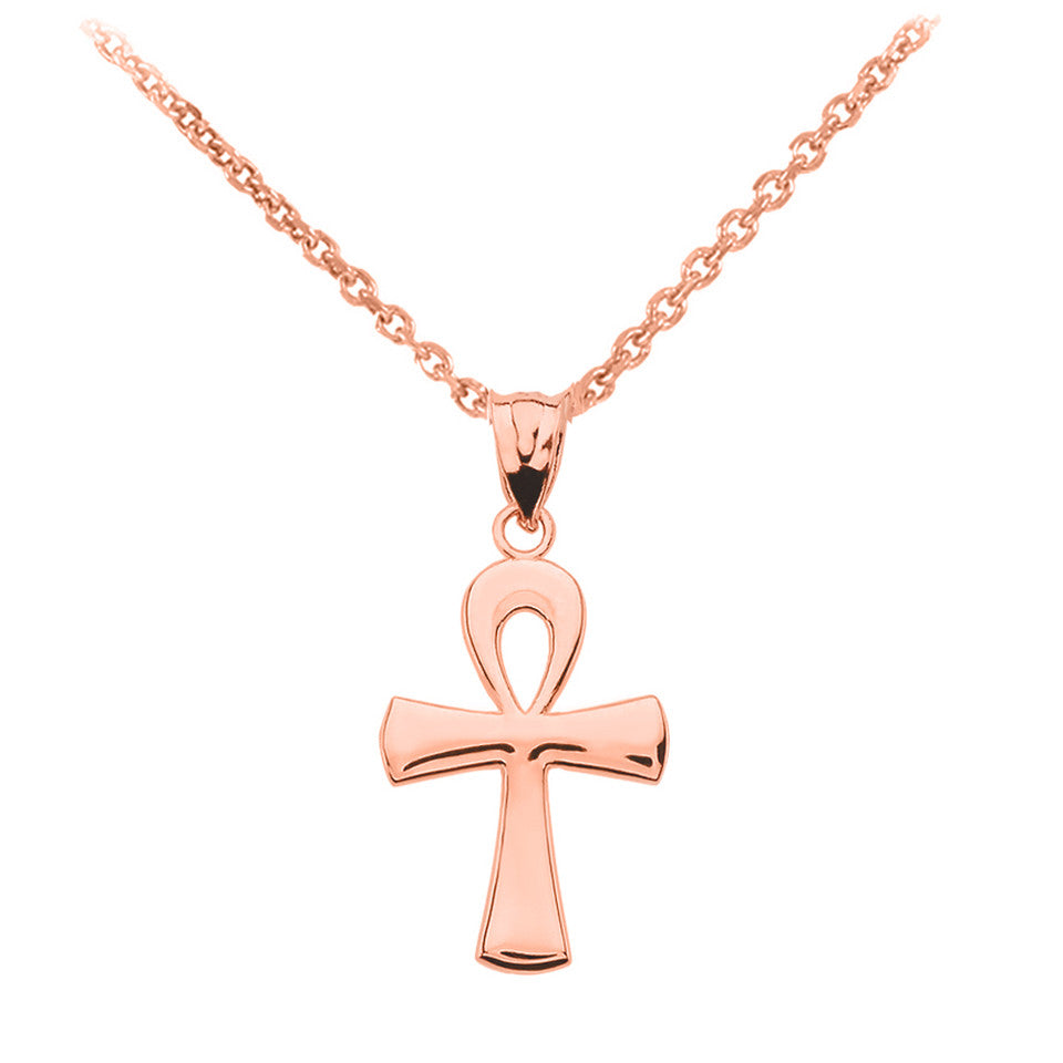 Gold Egyptian Ankh Polished Pendant Necklace, view 7
