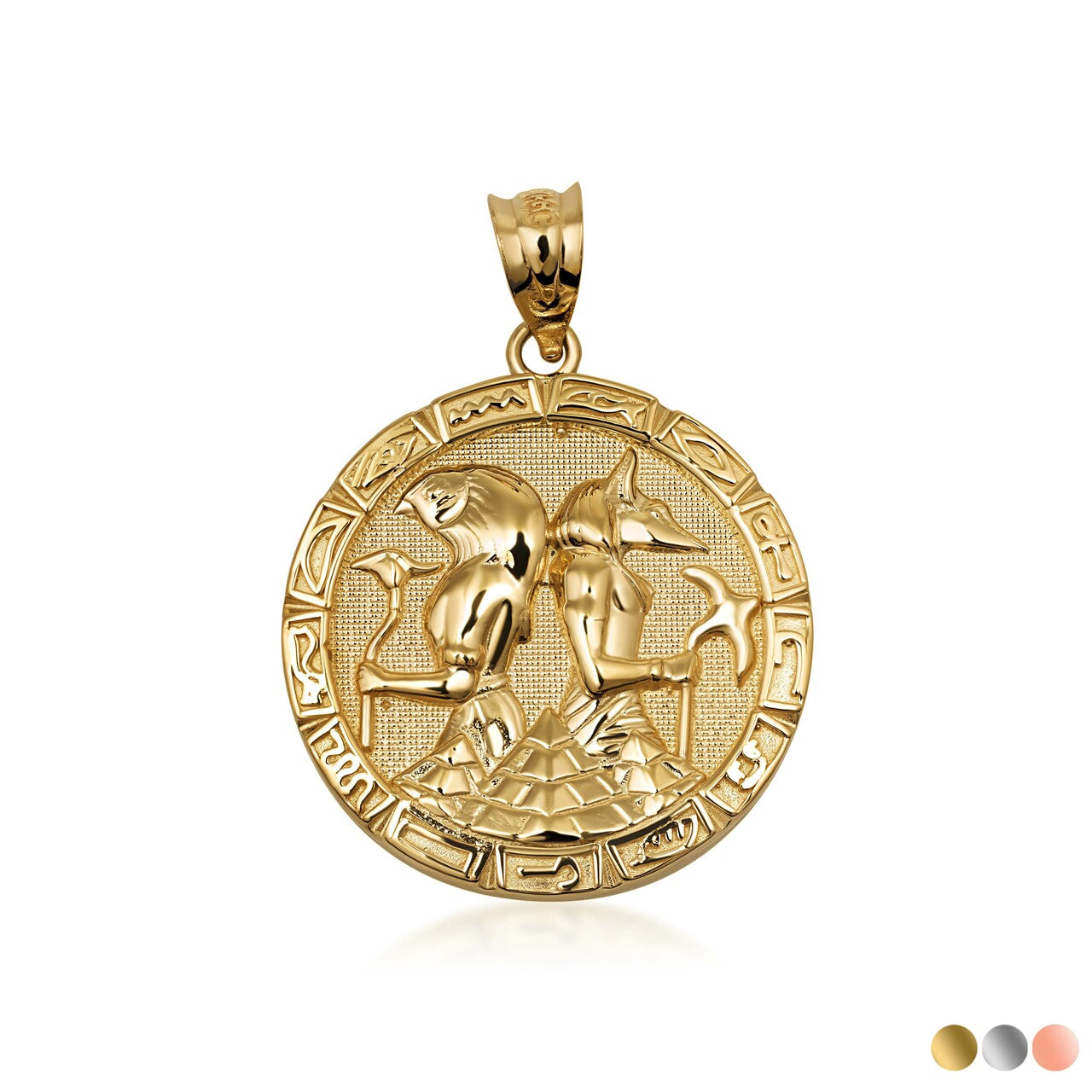 Gold Egyptian Anubis and Osiris Medallion Necklace