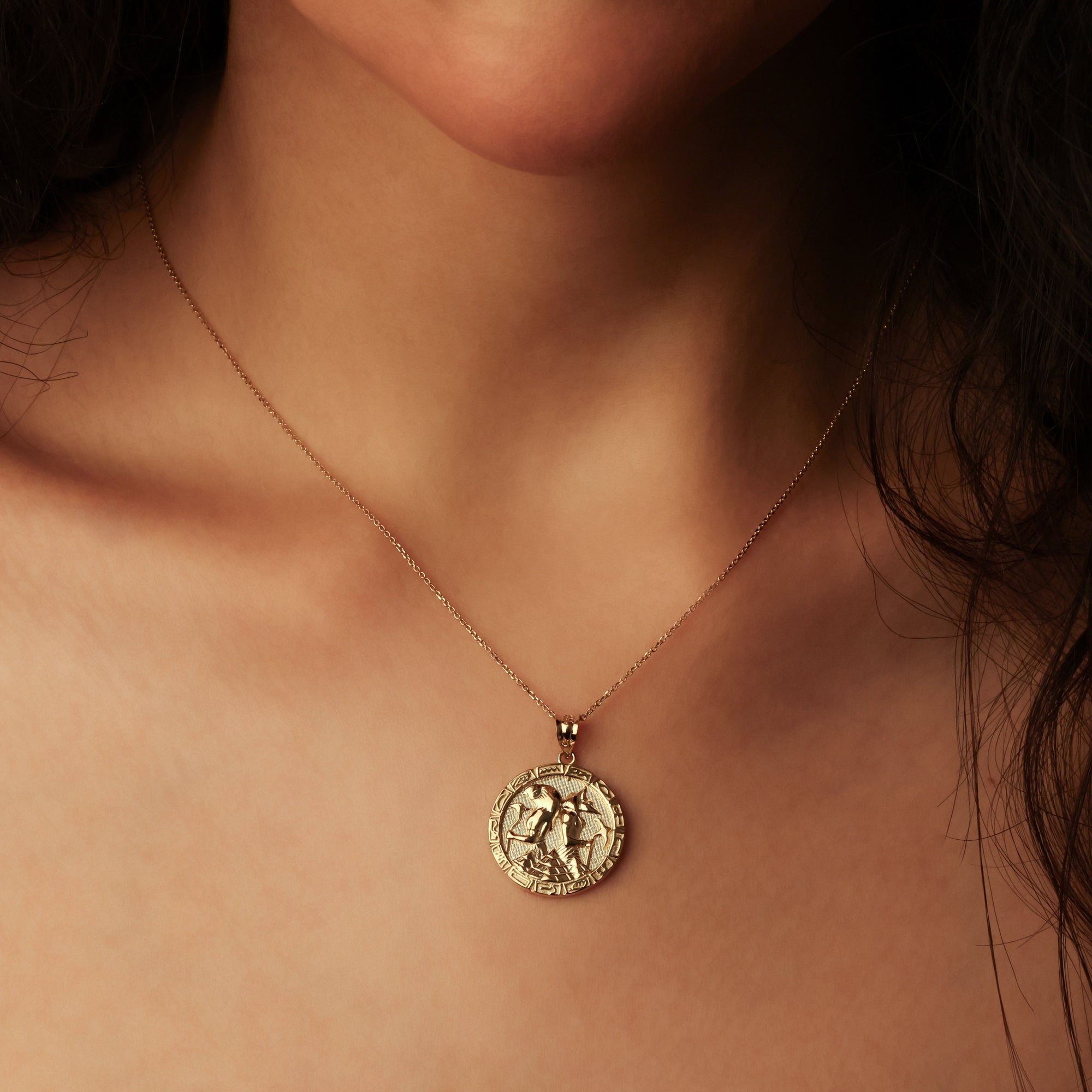 Gold Egyptian Anubis and Osiris Medallion Necklace, view 2