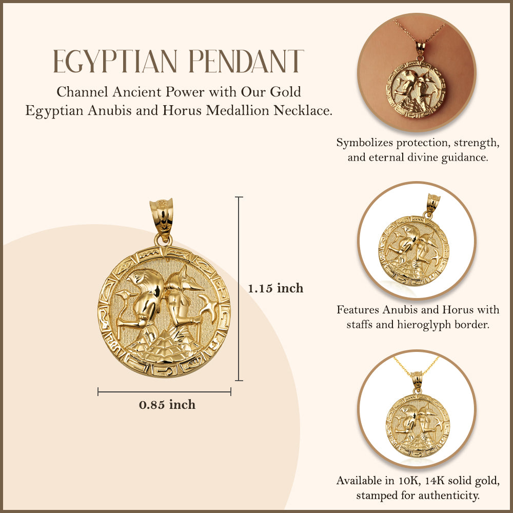 Gold Egyptian Anubis and Osiris Medallion Necklace, view 3