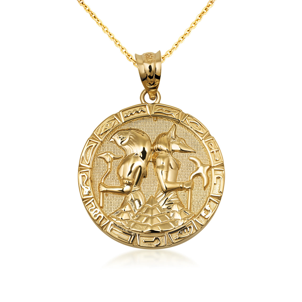 Gold Egyptian Anubis and Osiris Medallion Necklace, view 4