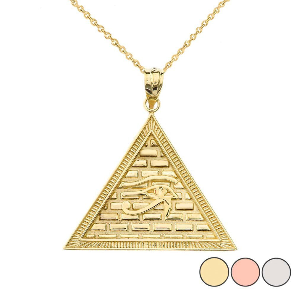 Gold Egyptian Eye of Horus/Providence Wadjat Pyramid Pendant Necklace