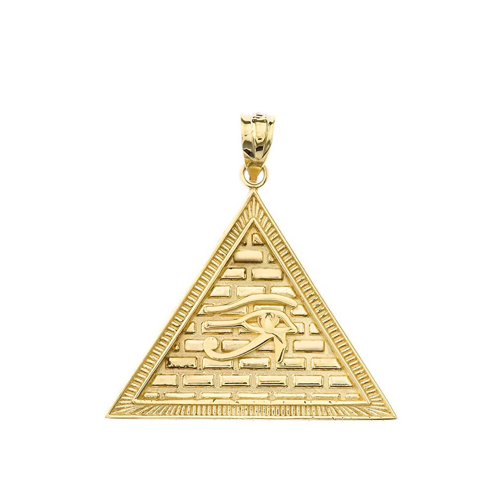 Gold Egyptian Eye of Horus/Providence Wadjat Pyramid Pendant Necklace, view 2
