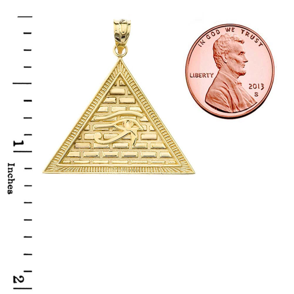 Gold Egyptian Eye of Horus/Providence Wadjat Pyramid Pendant Necklace, view 3