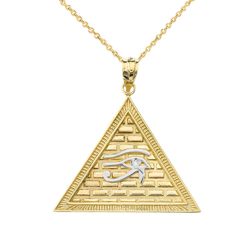 Gold Egyptian Eye of Horus/Providence Wadjat Pyramid Pendant Necklace, view 10