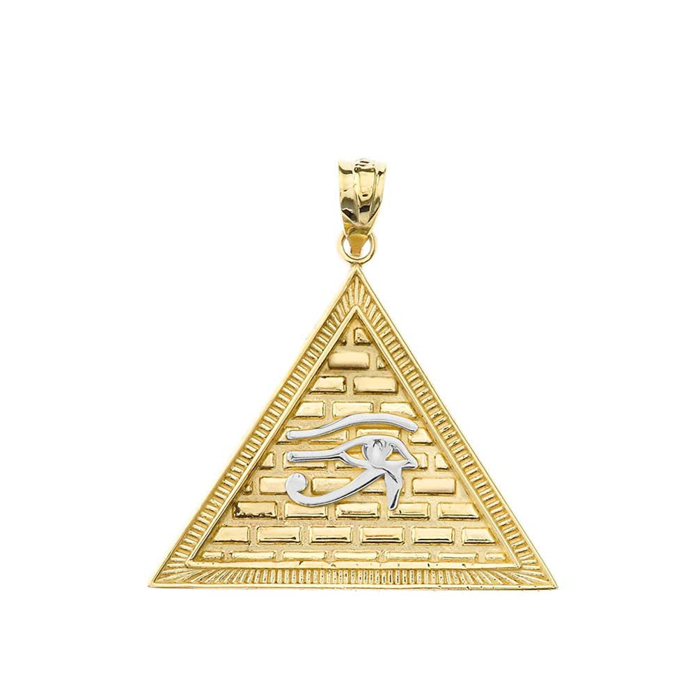 Gold Egyptian Eye of Horus/Providence Wadjat Pyramid Pendant Necklace, view 11