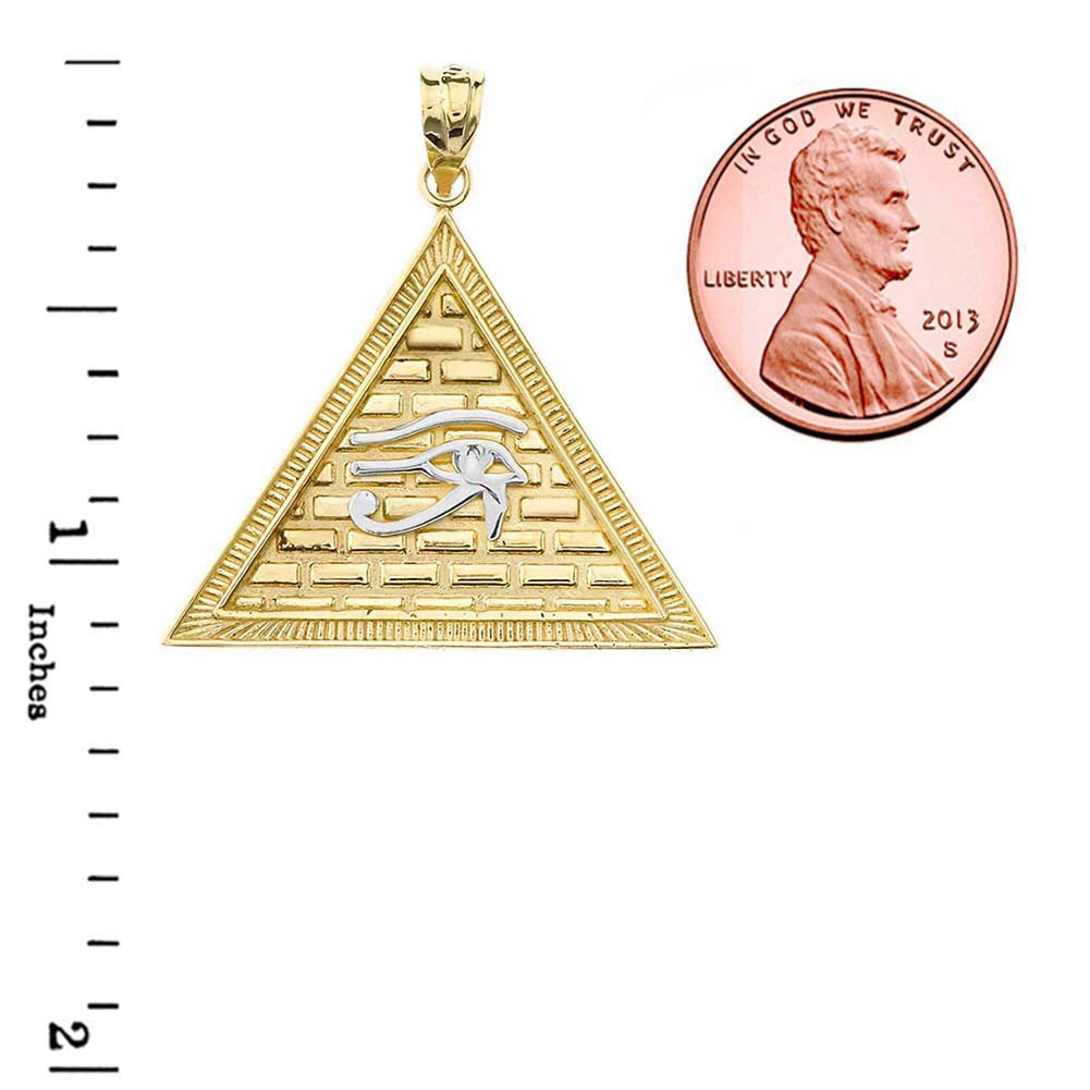 Gold Egyptian Eye of Horus/Providence Wadjat Pyramid Pendant Necklace, view 12