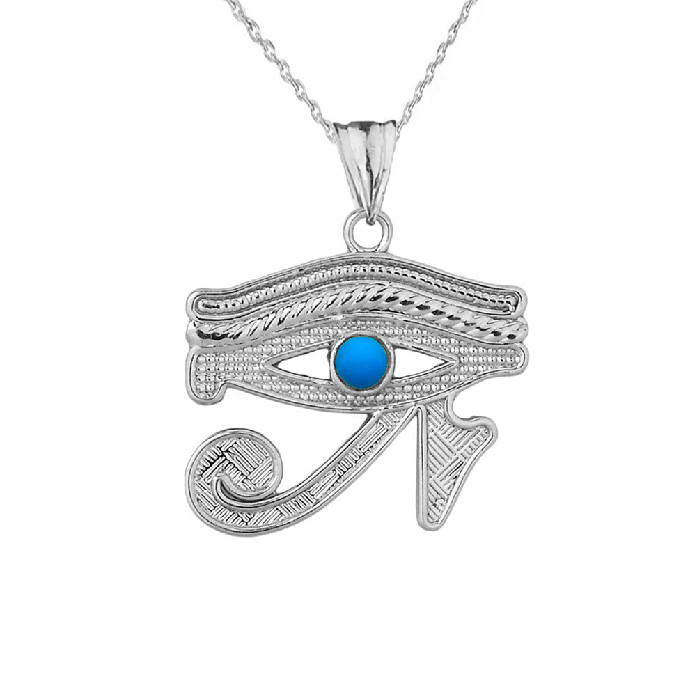 Gold Egyptian Eye of Horus Wadjat Turquoise Center Stone Pendant Necklace, view 3