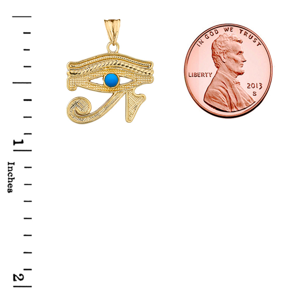 Gold Egyptian Eye of Horus Wadjat Turquoise Center Stone Pendant Necklace, view 5