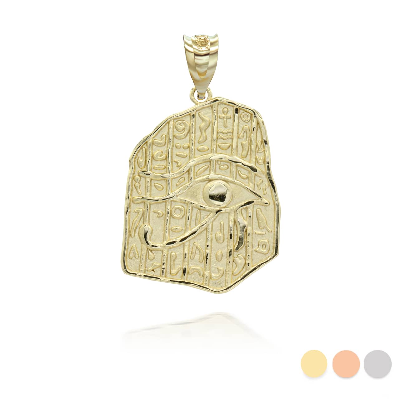 Gold Egyptian Eye of Horus Wadjet Hieroglyphics Pendant Necklace