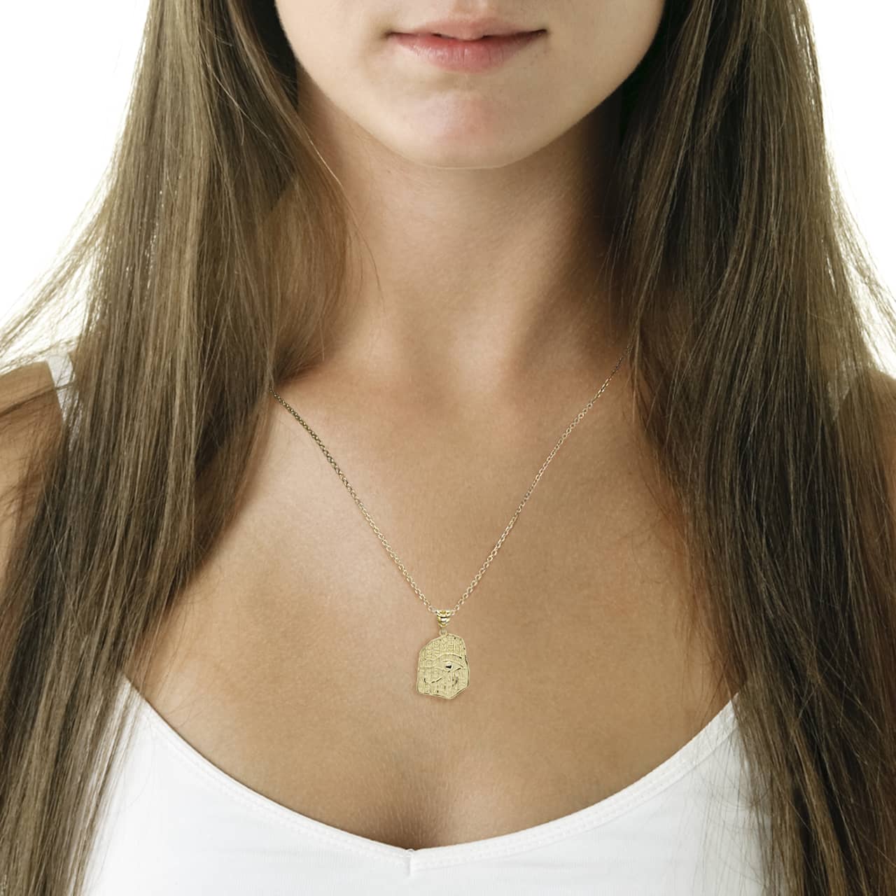 Gold Egyptian Eye of Horus Wadjet Hieroglyphics Pendant Necklace, view 3