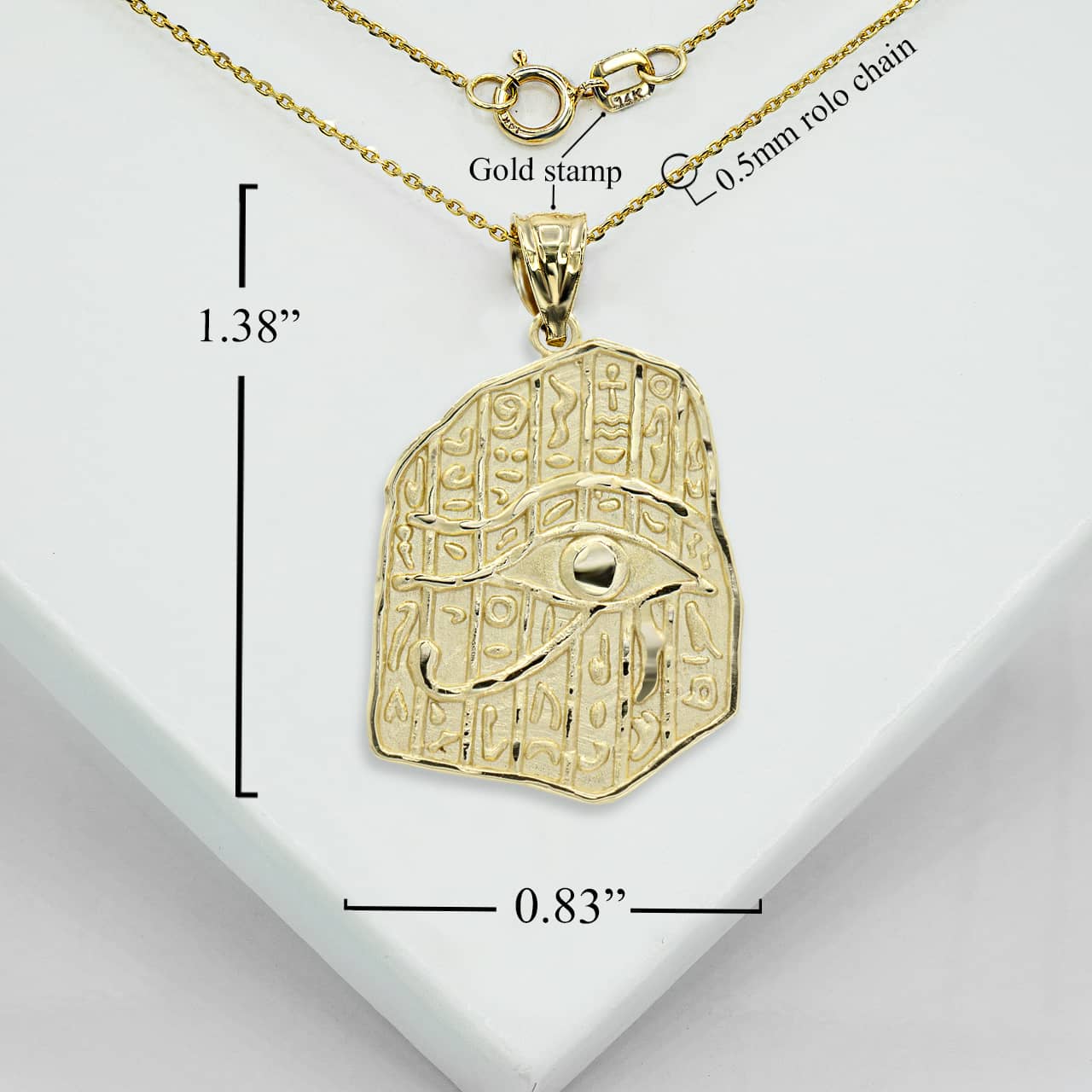 Gold Egyptian Eye of Horus Wadjet Hieroglyphics Pendant Necklace, view 4