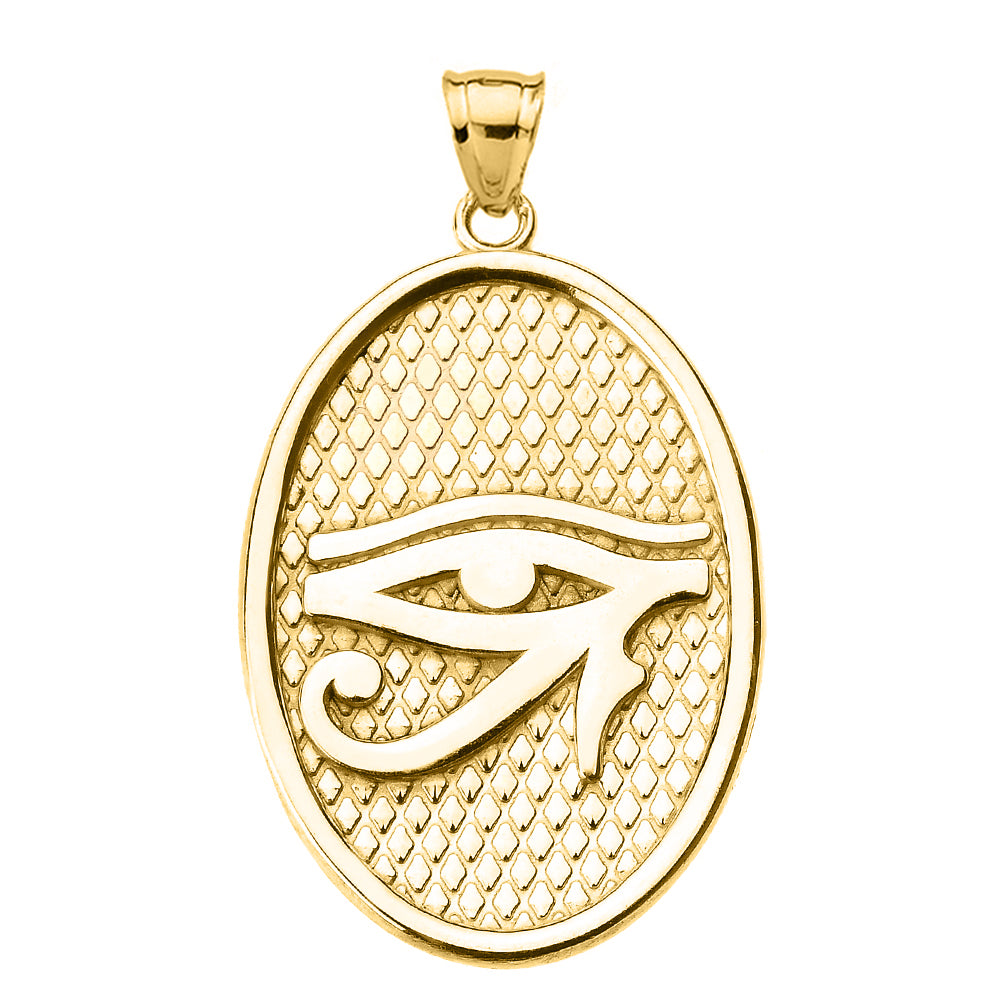 Gold Egyptian Eye of Horus Wedjat Oval Amulet Pendant Necklace
