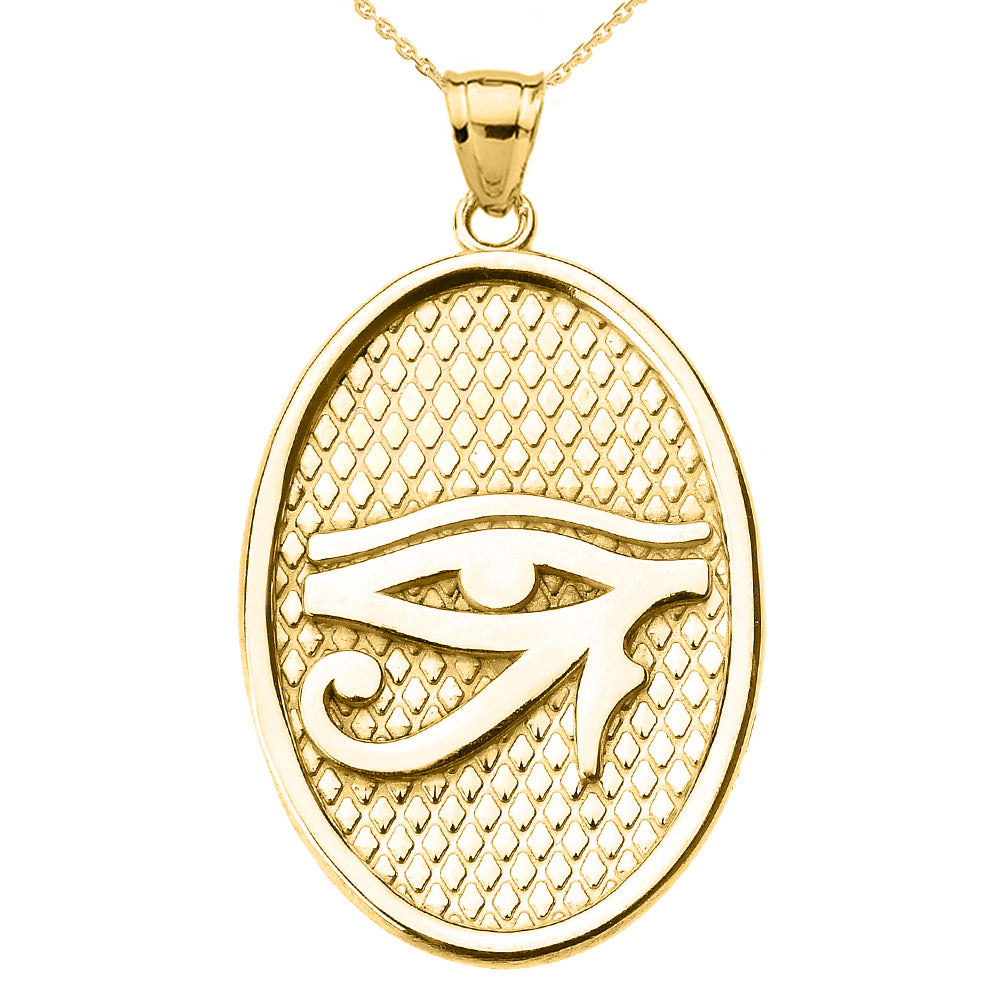 Gold Egyptian Eye of Horus Wedjat Oval Amulet Pendant Necklace, view 2