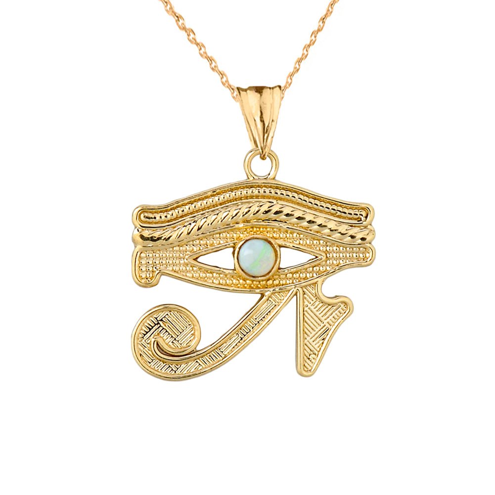 Gold Egyptian Eye of Horus Wedjet Opal Center Stone Pendant Necklace