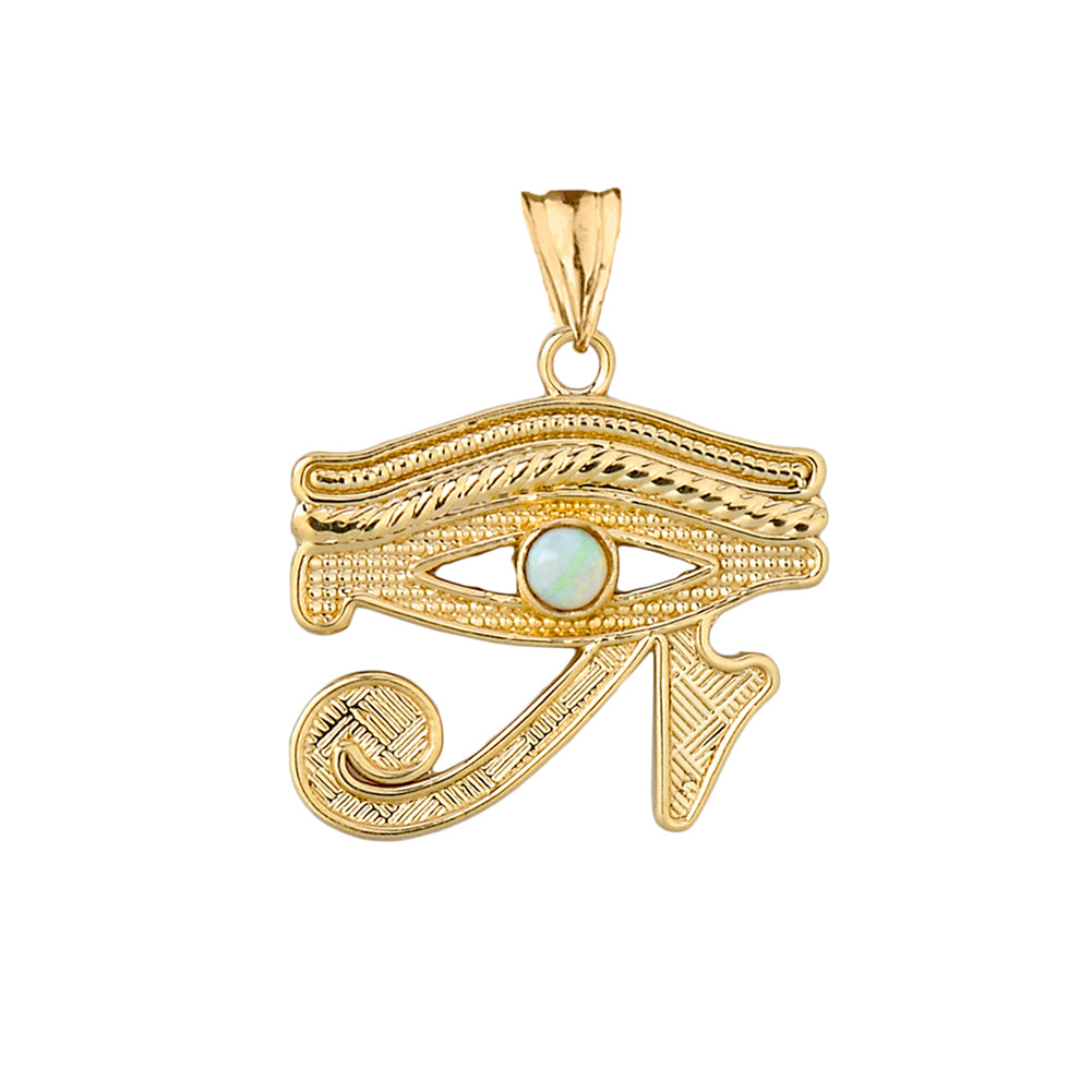 Gold Egyptian Eye of Horus Wedjet Opal Center Stone Pendant Necklace, view 2