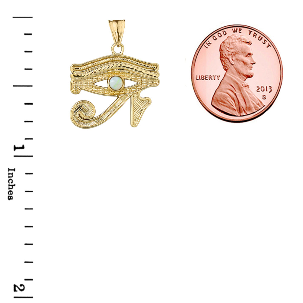 Gold Egyptian Eye of Horus Wedjet Opal Center Stone Pendant Necklace, view 3