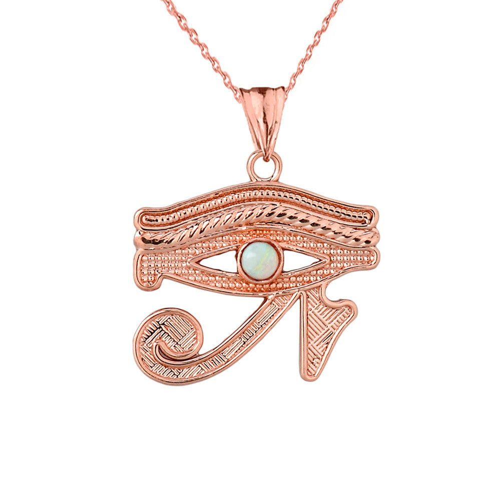 Gold Egyptian Eye of Horus Wedjet Opal Center Stone Pendant Necklace, view 4