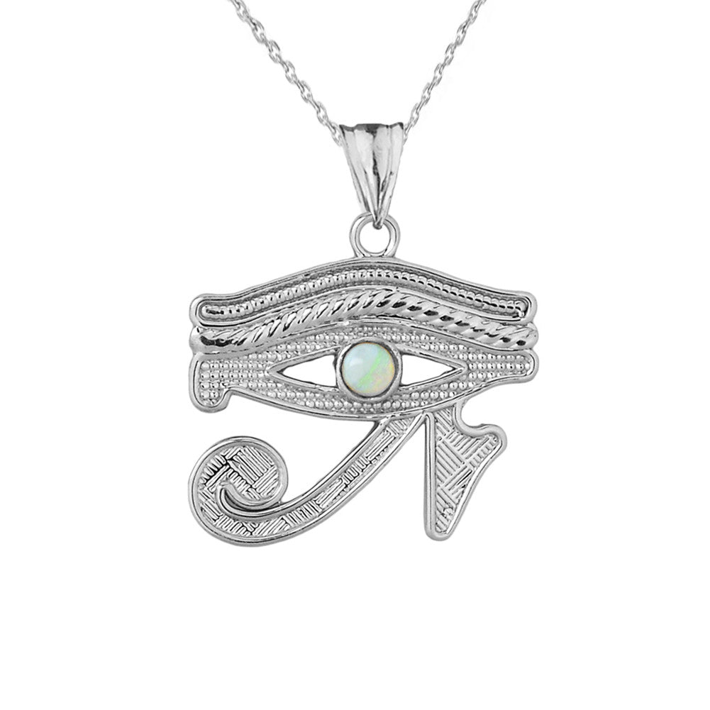Gold Egyptian Eye of Horus Wedjet Opal Center Stone Pendant Necklace, view 5