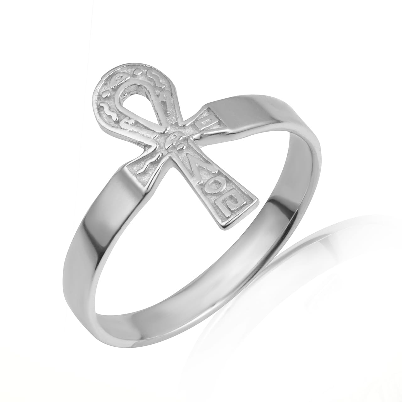 Gold Egyptian Hieroglyphics Ankh Cross Ring, view 3