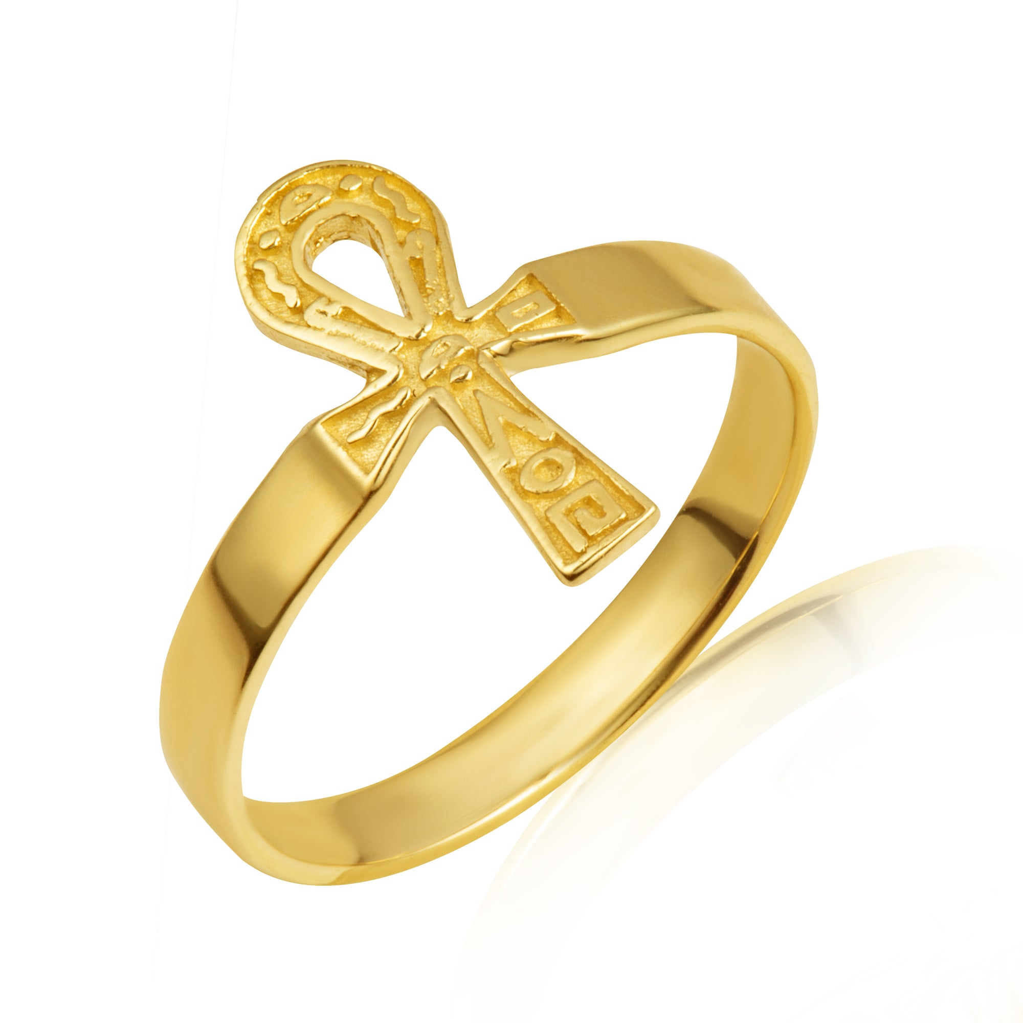 Gold Egyptian Hieroglyphics Ankh Cross Ring, view 5