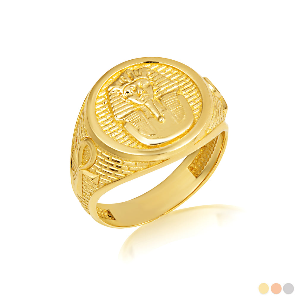 Gold Egyptian Sphinx Ankh Cross Signet Ring